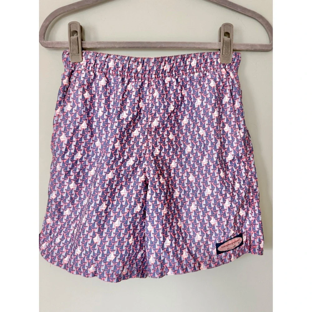 Vineyard Vines Boys' Chappy Swim Trunks Bathing Suit Blue White Pink Small/8-10